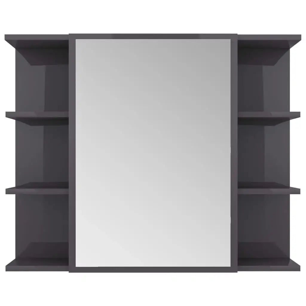 Armadietto a Specchio Grigio Lucido 80x20,5x64 cm in Truciolato - homemem39