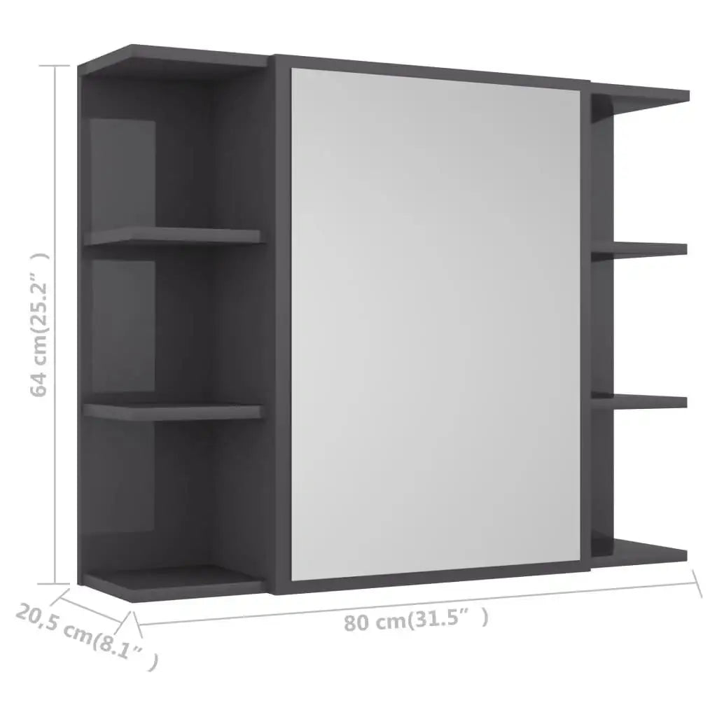 Armadietto a Specchio Grigio Lucido 80x20,5x64 cm in Truciolato - homemem39