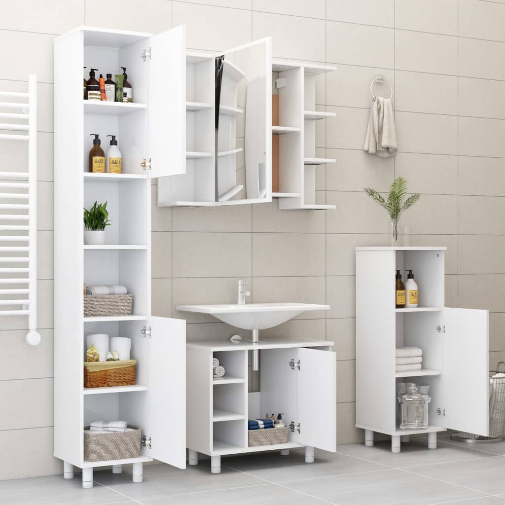 Armadio da Bagno Bianco 30x30x95 cm in Legno Multistrato - homemem39