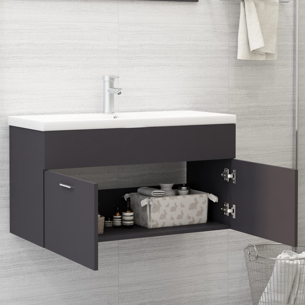 Mobile Sottolavabo Grigio 90x38,5x46 cm in Truciolato - homemem39