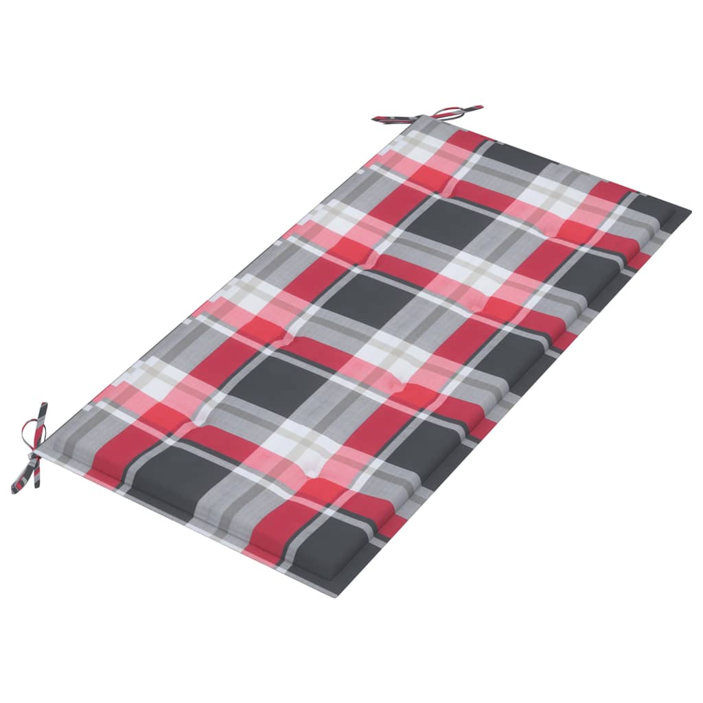 Panca da Giardino con Cuscino Rosso a Quadri 112 cm Legno Teak - homemem39