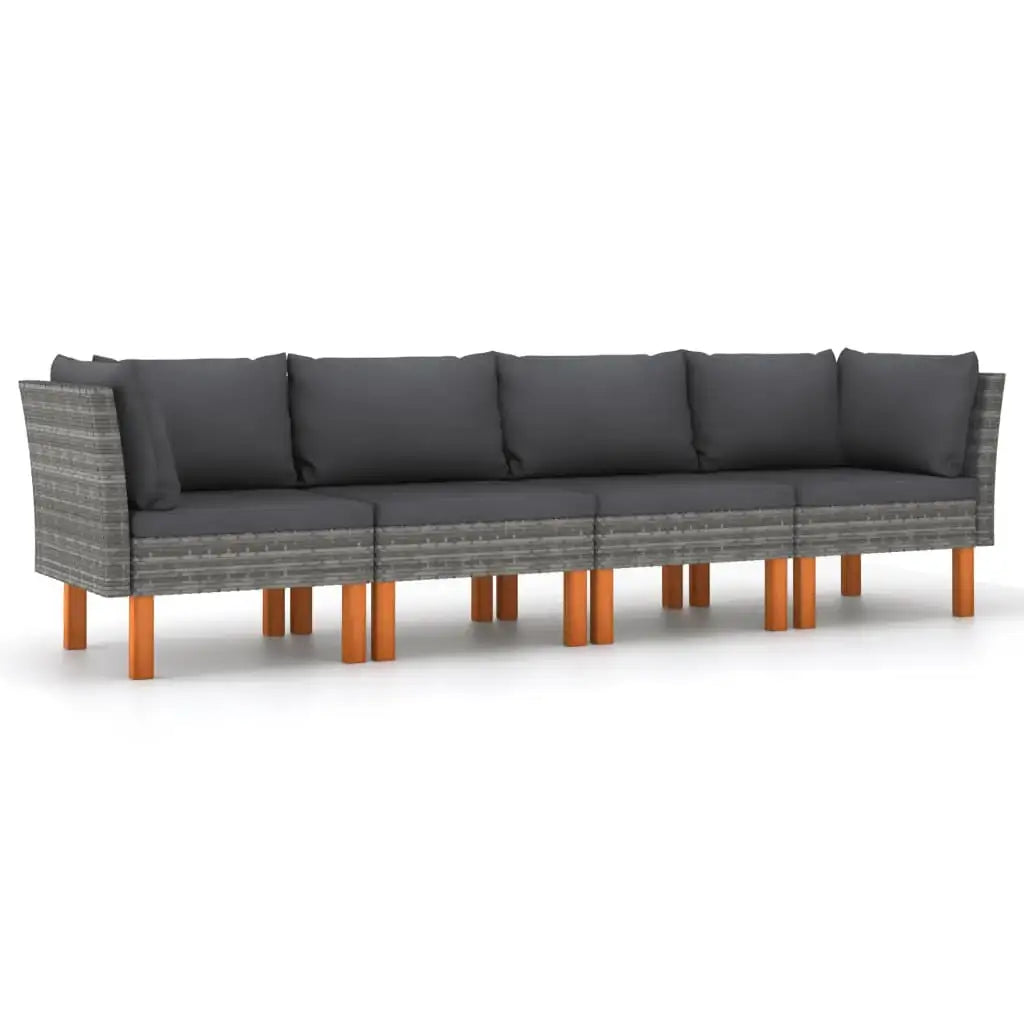 Divano da Giardino a 4 Posti con Cuscini Grigio in Polyrattan - homemem39