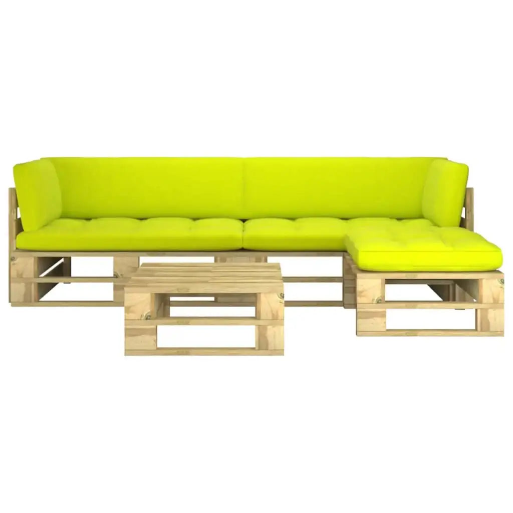 Set di Divani su Pallet 4 pz e Cuscini in Pino Impregnato Verde - homemem39