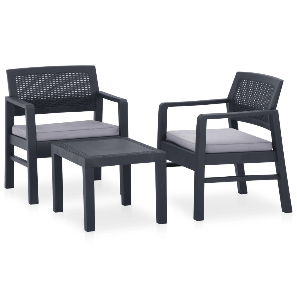 Set Divani da Giardino con Cuscini 3 pz in Plastica Grigio - homemem39