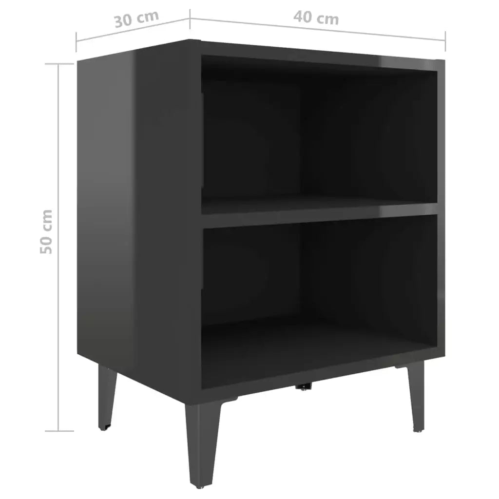 Comodino con Gambe in Metallo Nero Lucido 40x30x50 cm - homemem39