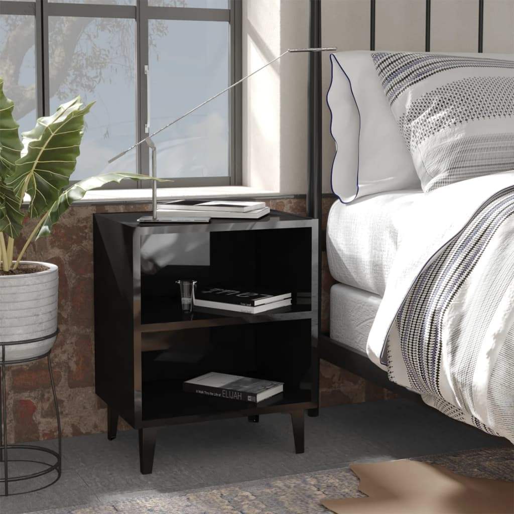 Comodino con Gambe in Metallo Nero Lucido 40x30x50 cm - homemem39