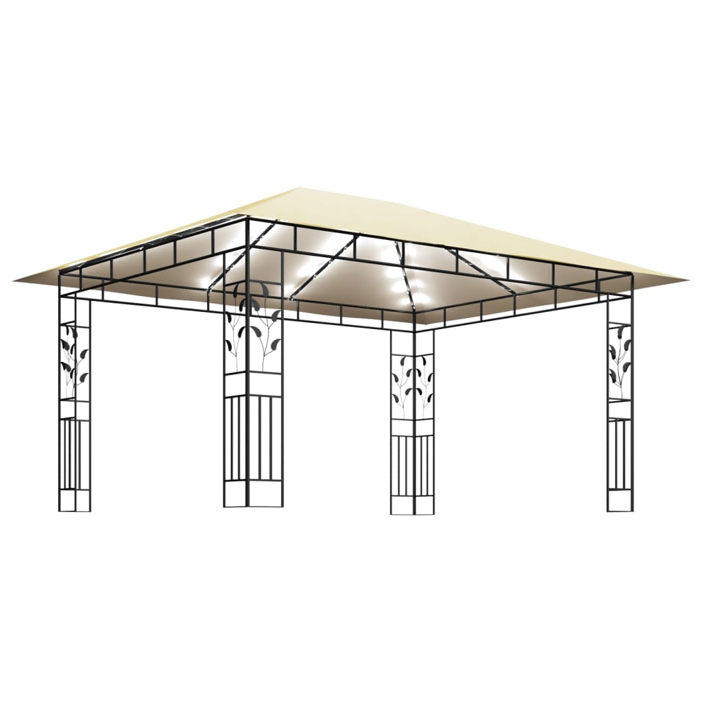 Gazebo con Zanzariera e Luci LED 4x3x2,73 m Crema - homemem39