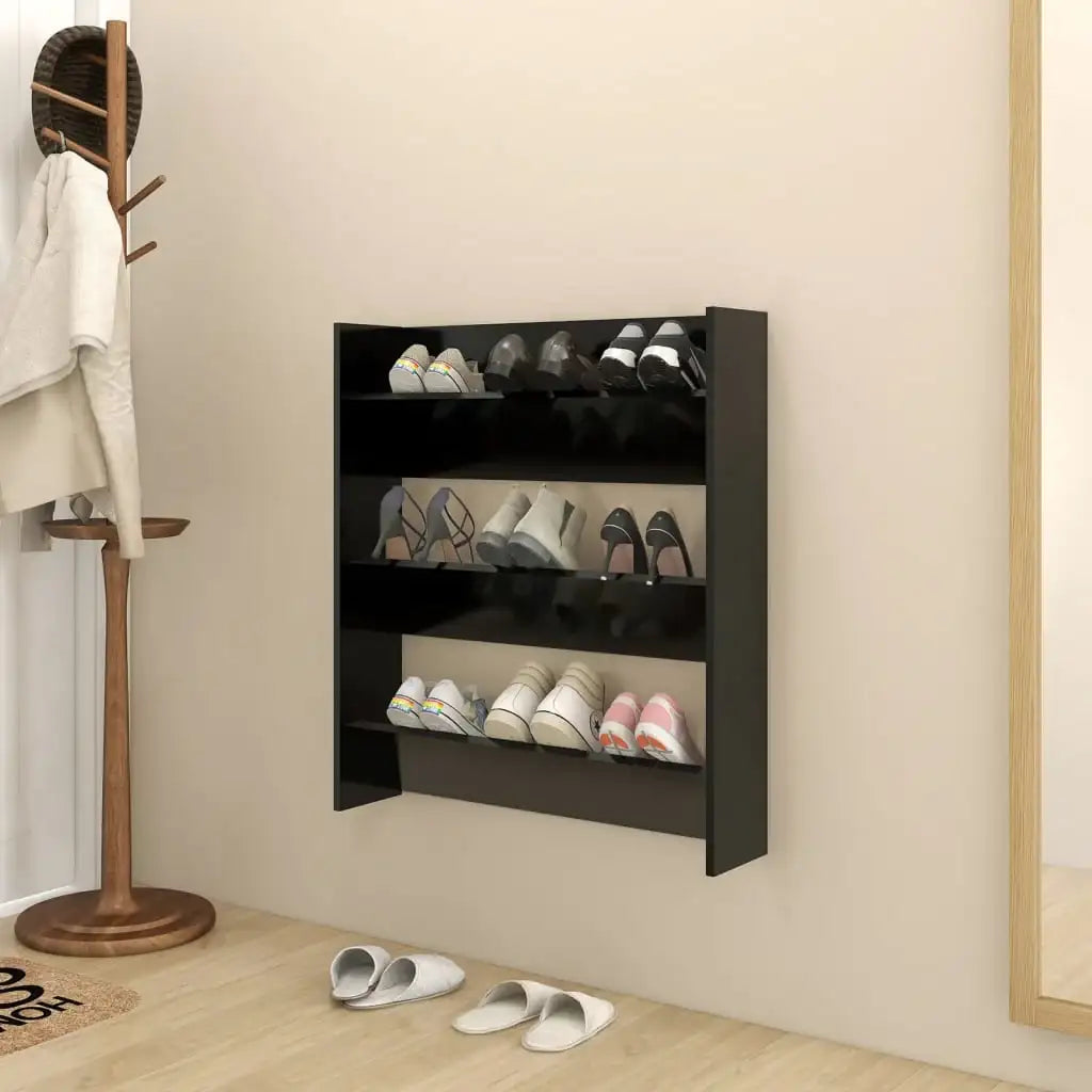 Scarpiera a Muro Nero 80x18x90 cm in Truciolato - homemem39