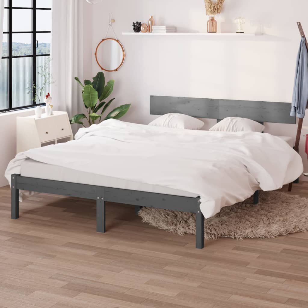 Giroletto Grigio in Legno Massello di Pino 150x200 cm UK King - homemem39