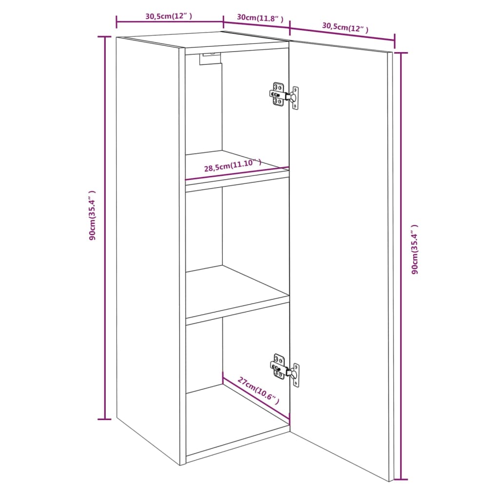 Mobili TV 2 pz Rovere Marrone 30,5x30x90cm in Legno Multistrato - homemem39