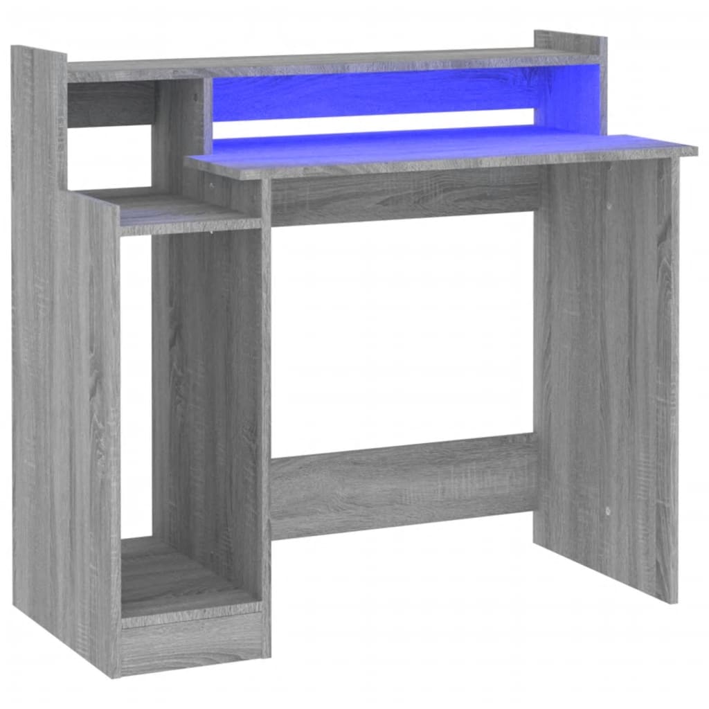 Scrivania con Luci LED Grigio Sonoma 97x45x90 cm in Multistrato - homemem39