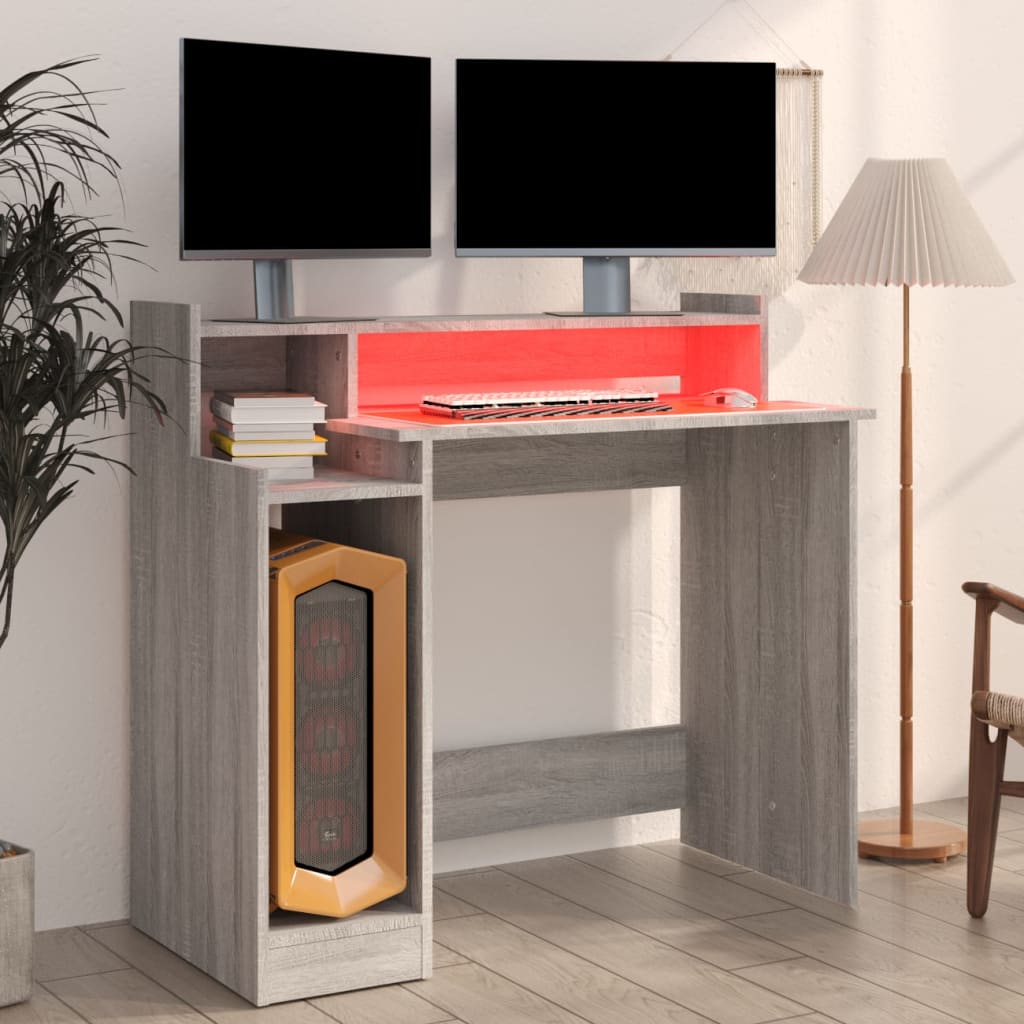 Scrivania con Luci LED Grigio Sonoma 97x45x90 cm in Multistrato - homemem39