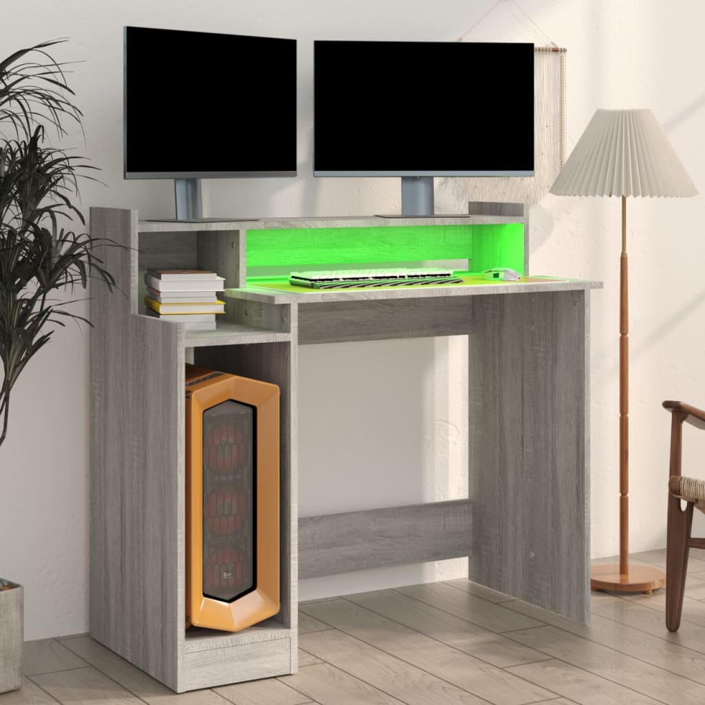 Scrivania con Luci LED Grigio Sonoma 97x45x90 cm in Multistrato - homemem39