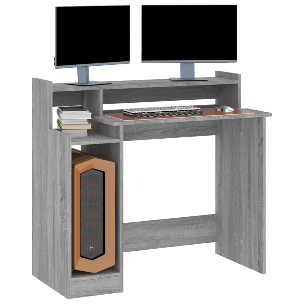 Scrivania con Luci LED Grigio Sonoma 97x45x90 cm in Multistrato - homemem39