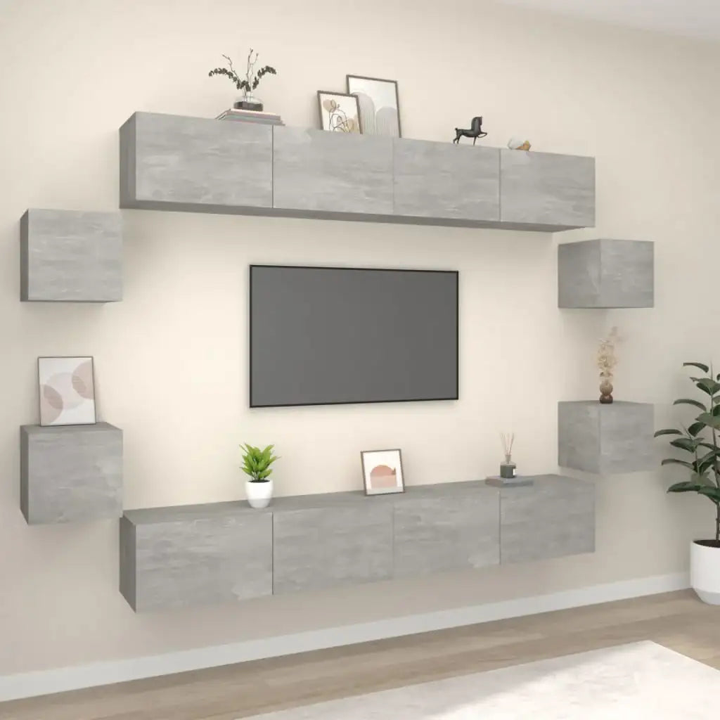 Set Mobili Porta TV 8pz Grigio Cemento in Legno Multistrato - homemem39