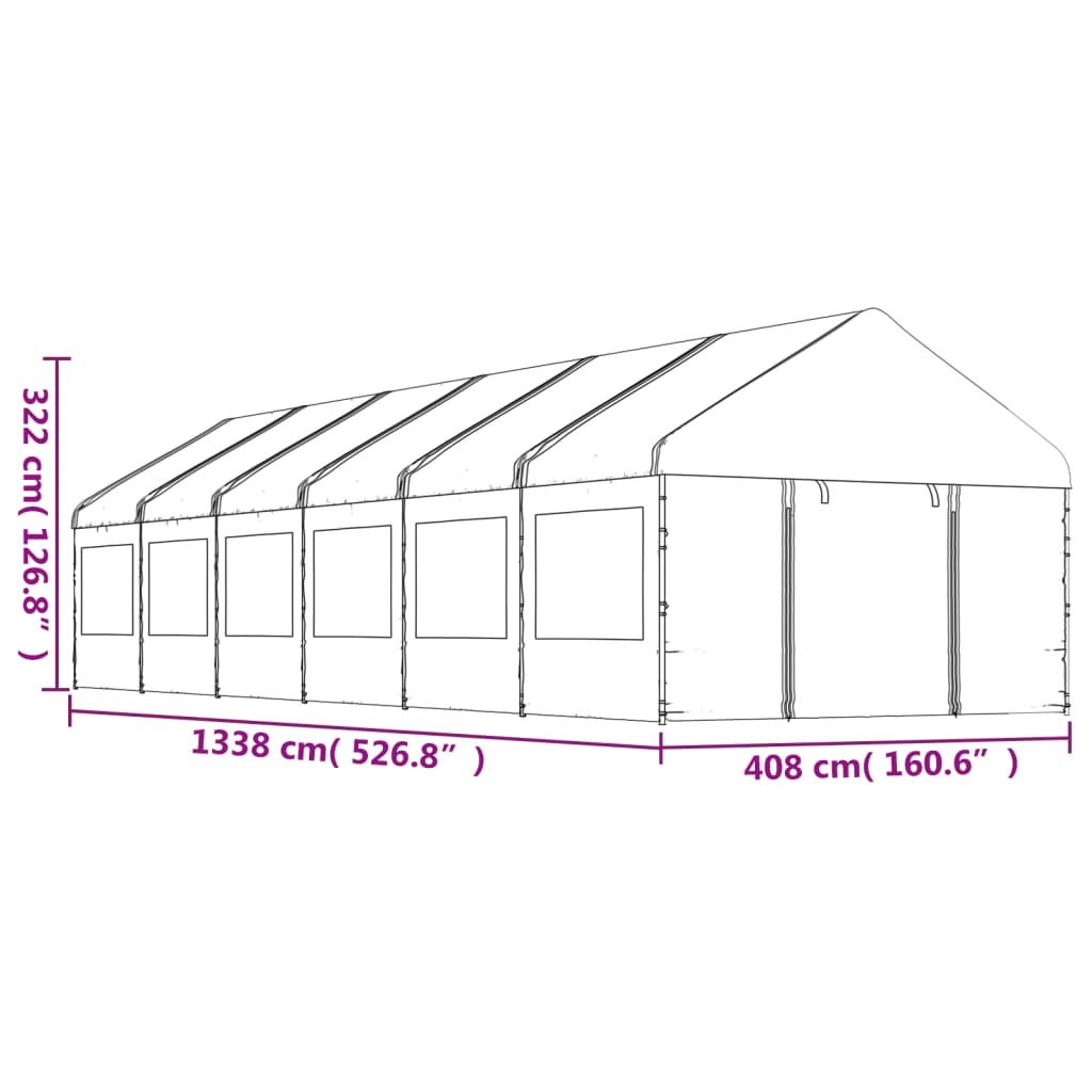 Gazebo con Tetto Bianco 13,38x4,08x3,22 m in Polietilene - homemem39