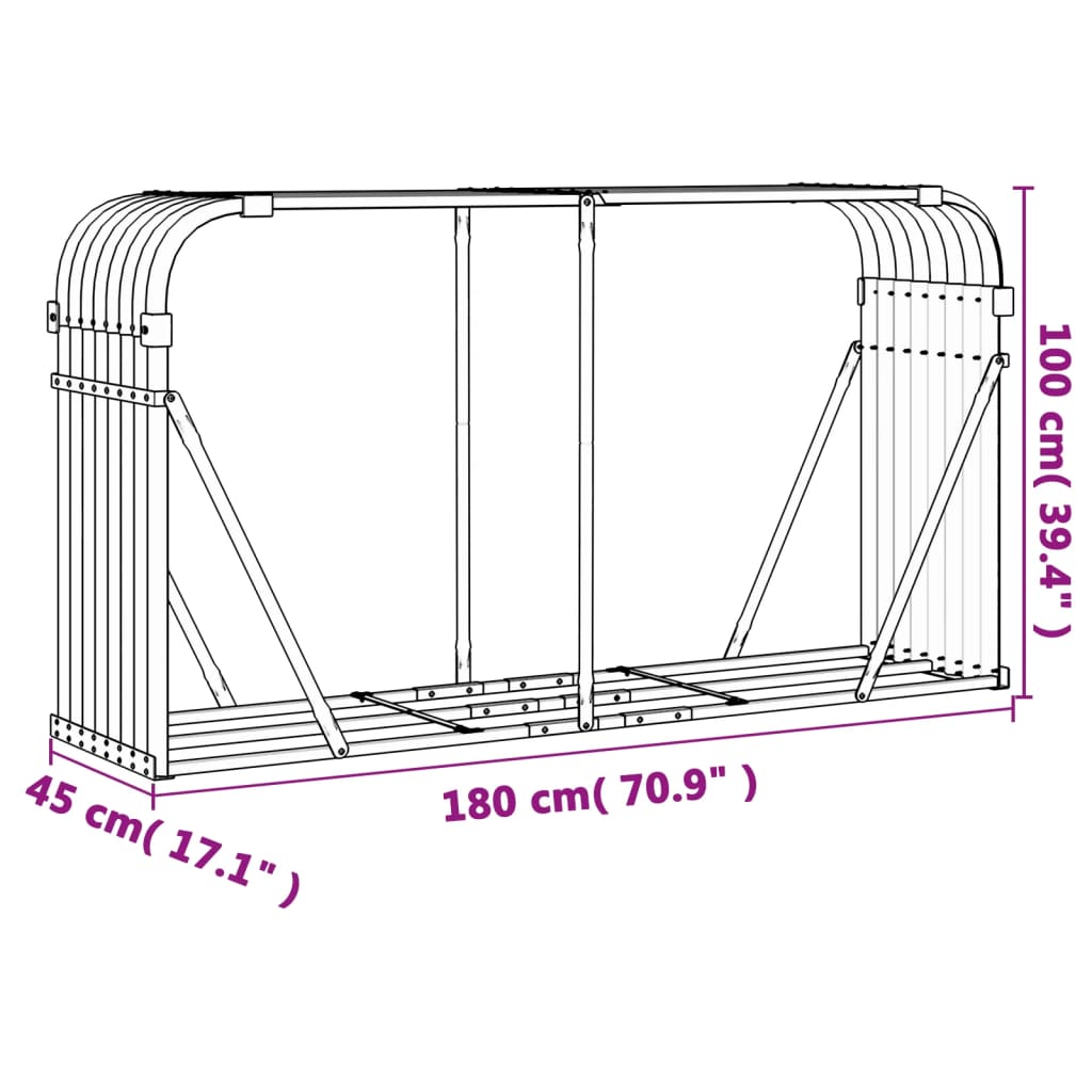 Portaceppi Argento 180x45x100 cm in Acciaio Zincato - homemem39