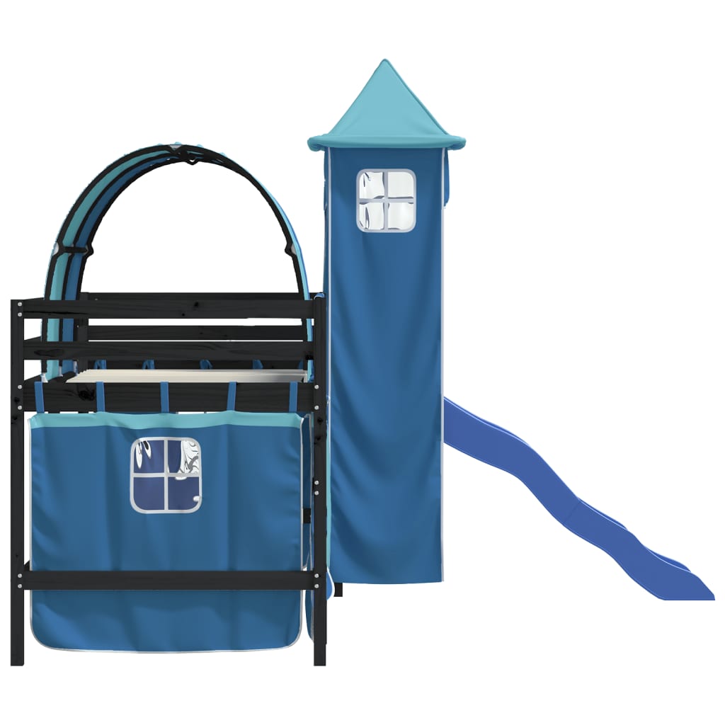 Letto a Soppalco con Torre Bambini Blu 90x190cm Massello Pino - homemem39