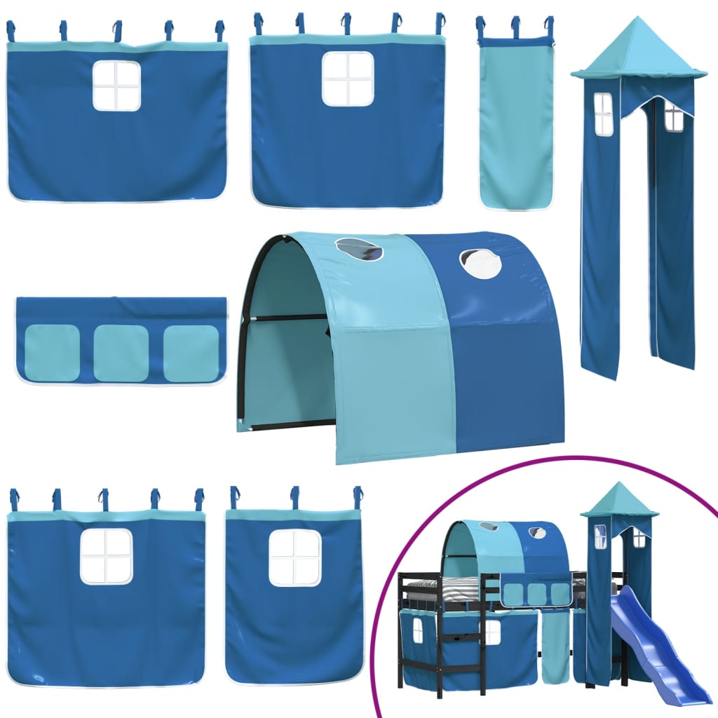 Letto a Soppalco con Torre Bambini Blu 90x190cm Massello Pino - homemem39