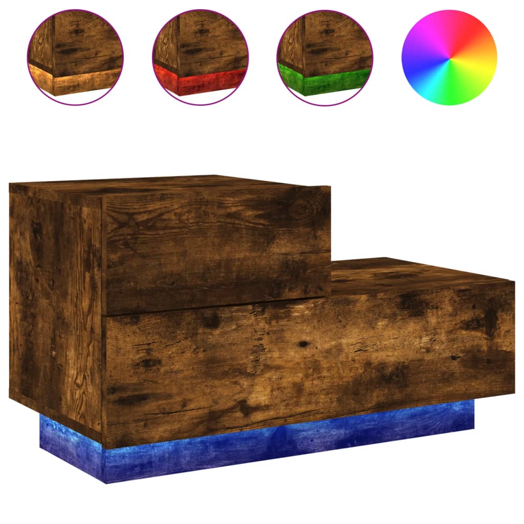 Comodino con Luci LED Rovere Fumo 70x36x40,5 cm - homemem39