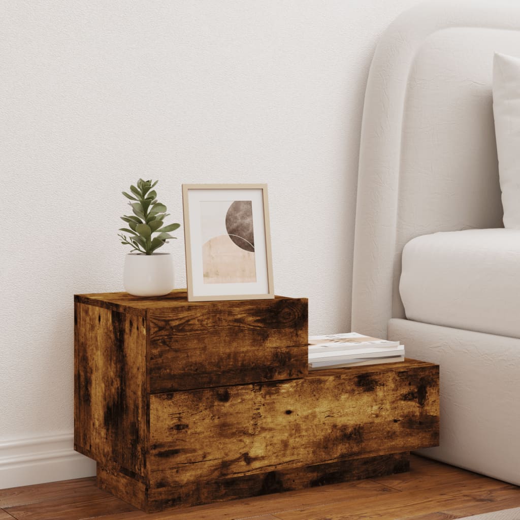 Comodino con Luci LED Rovere Fumo 70x36x40,5 cm - homemem39