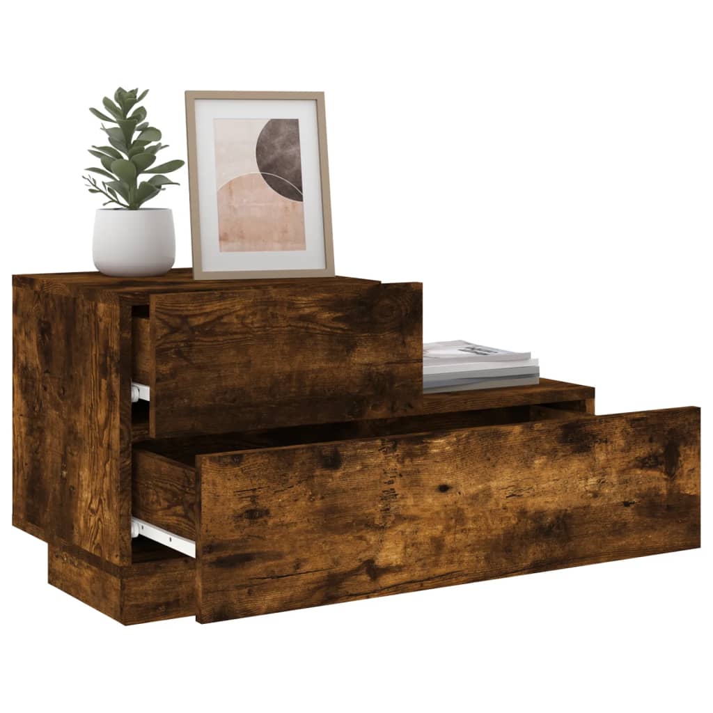 Comodino con Luci LED Rovere Fumo 70x36x40,5 cm - homemem39