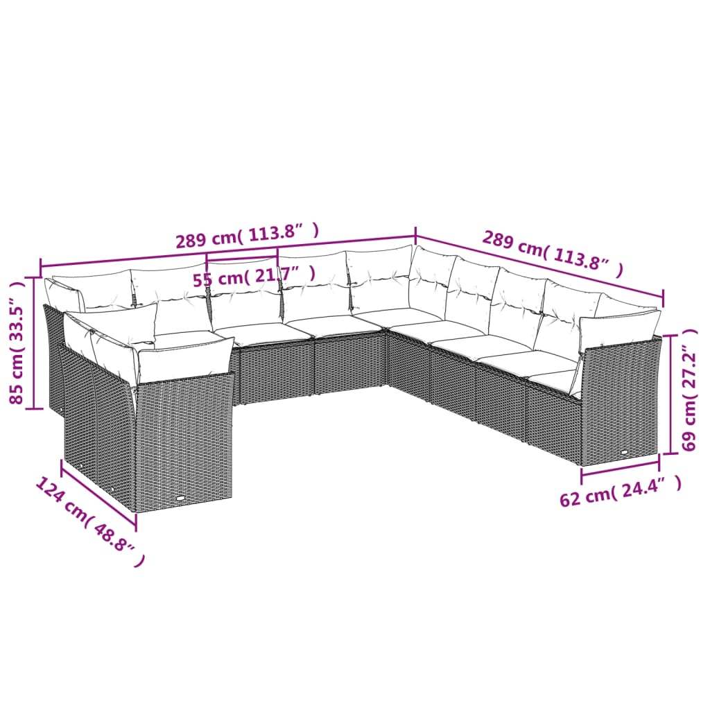Set Divani da Giardino 11 pz con Cuscini in Polyrattan Nero - homemem39