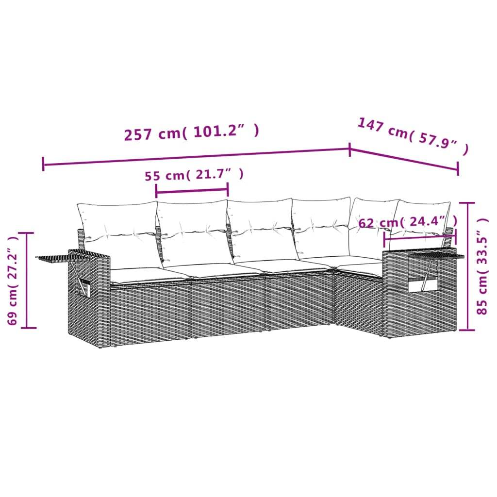 Set Divani da Giardino 5 pz con Cuscini in Polyrattan Nero - homemem39