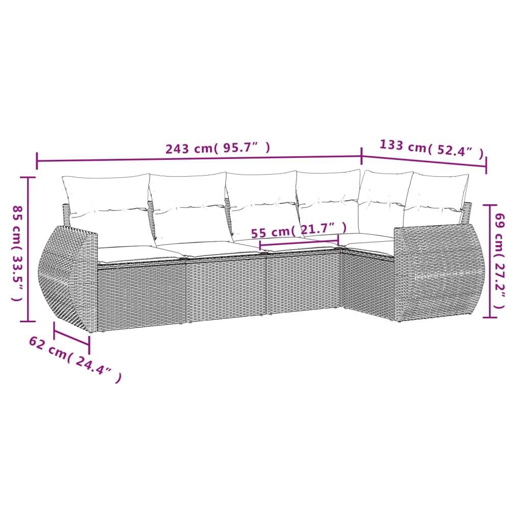 Set Divani da Giardino 5 pz con Cuscini in Polyrattan Nero - homemem39