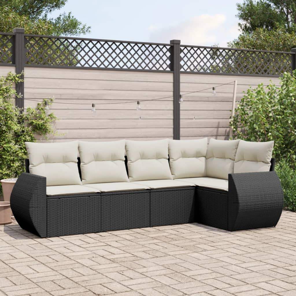 Set Divani da Giardino 5 pz con Cuscini in Polyrattan Nero - homemem39