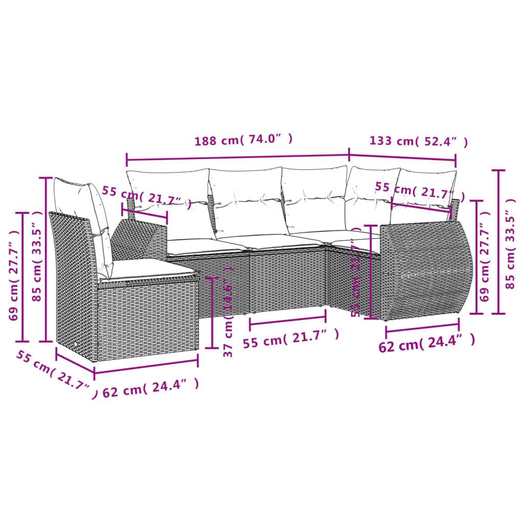 Set Divani da Giardino 5 pz con Cuscini in Polyrattan Nero - homemem39