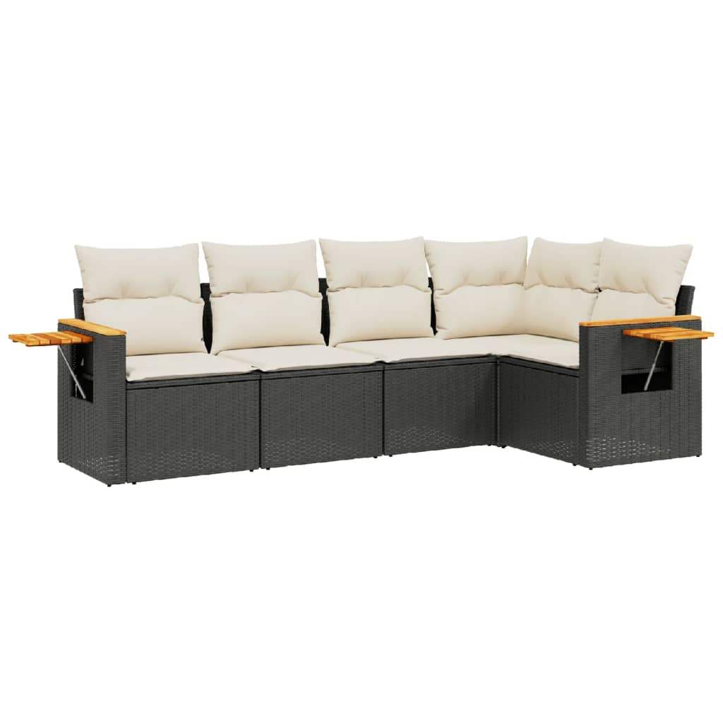 Set Divani da Giardino 5 pz con Cuscini in Polyrattan Nero - homemem39
