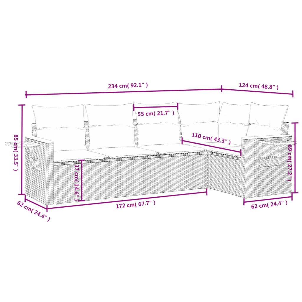 Set Divani da Giardino 5 pz con Cuscini in Polyrattan Nero - homemem39