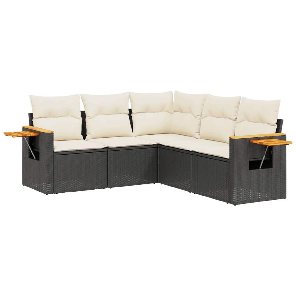 Set Divani da Giardino 5 pz con Cuscini in Polyrattan Nero - homemem39