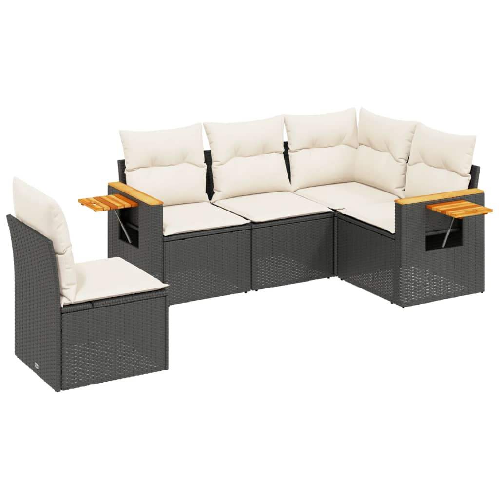Set Divani da Giardino 5 pz con Cuscini in Polyrattan Nero - homemem39