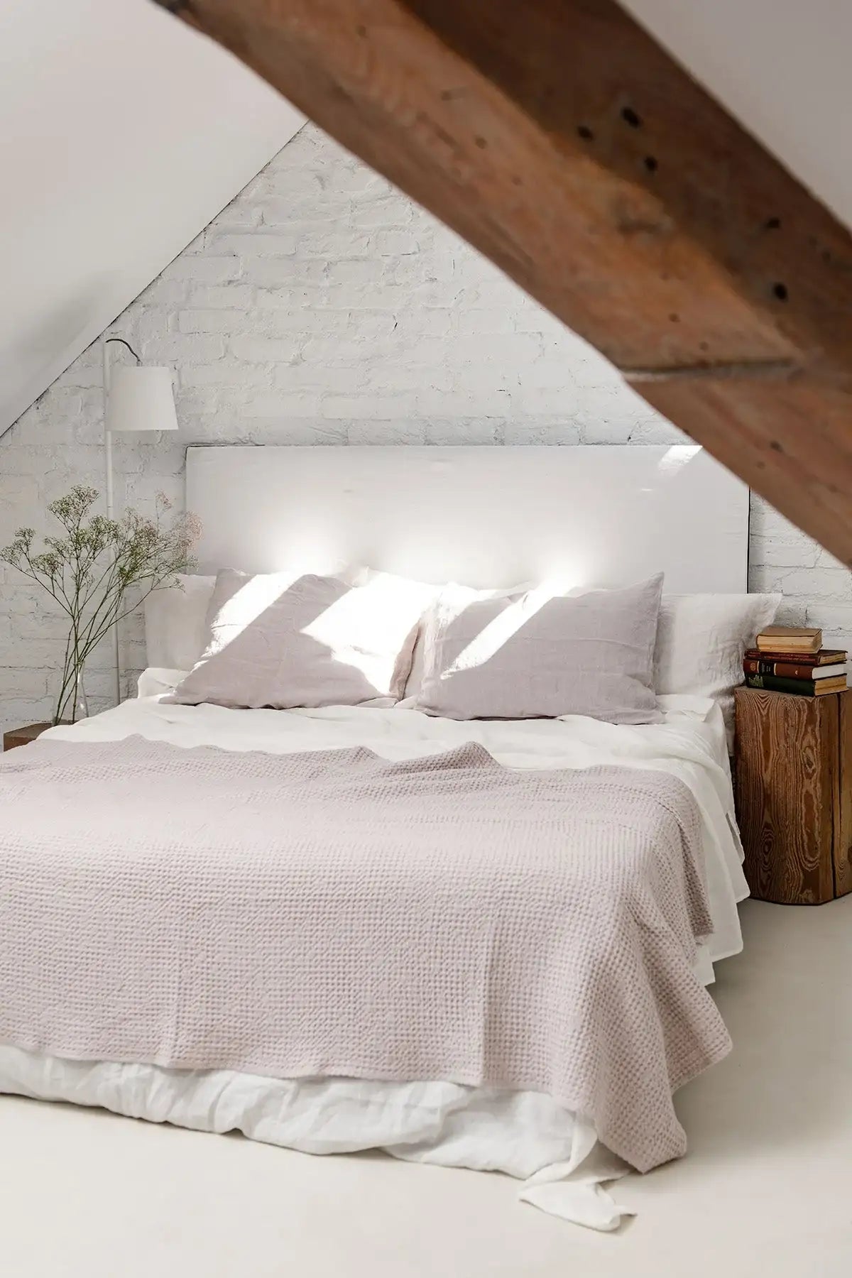 Copriletto waffle in lino color crema - homemem39