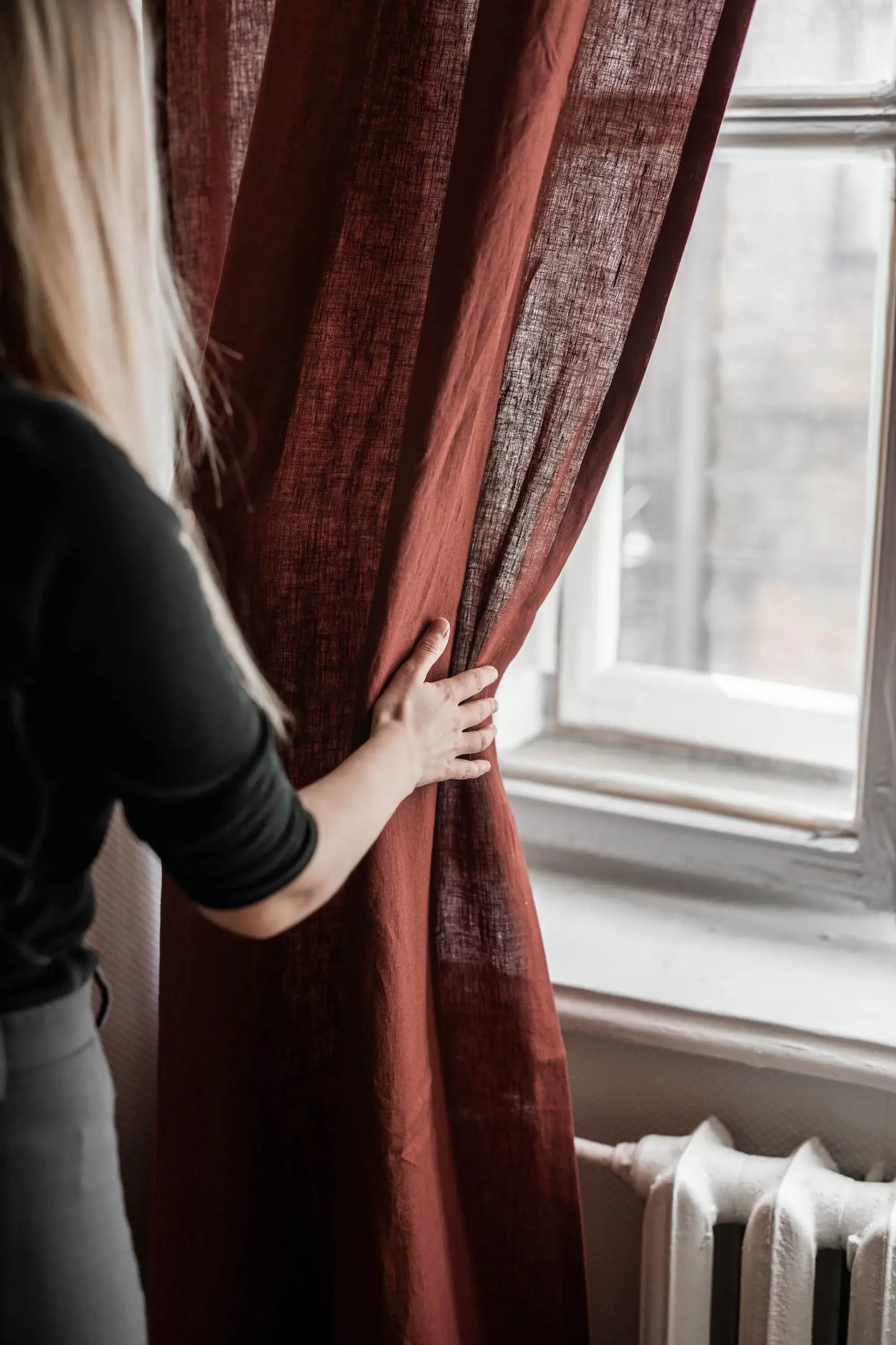 Tenda in lino con tasca per aste - homemem39