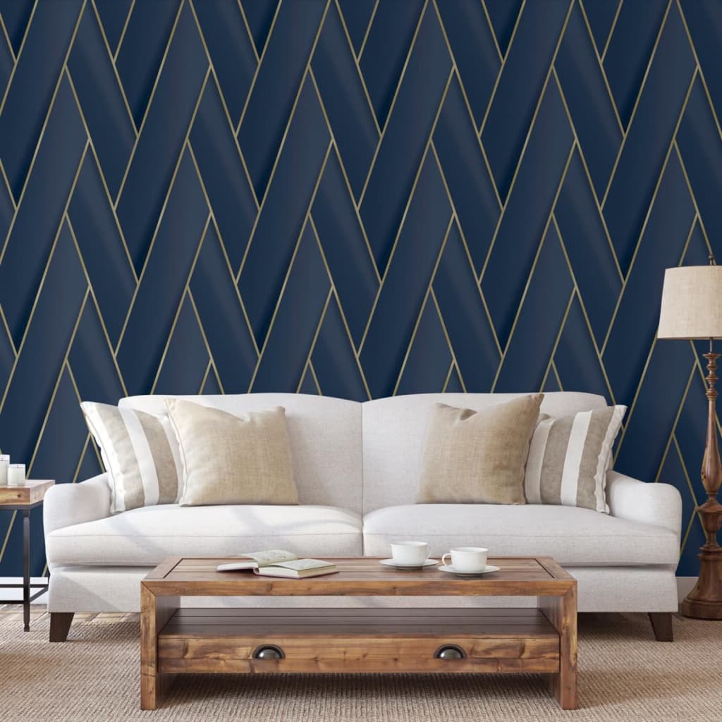 Carta da Parati Geometric Blu e Oro