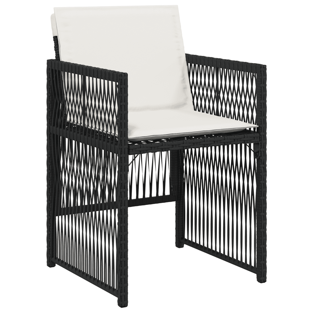 Set da Pranzo da Giardino 13pz con Cuscini Nero in Polyrattan