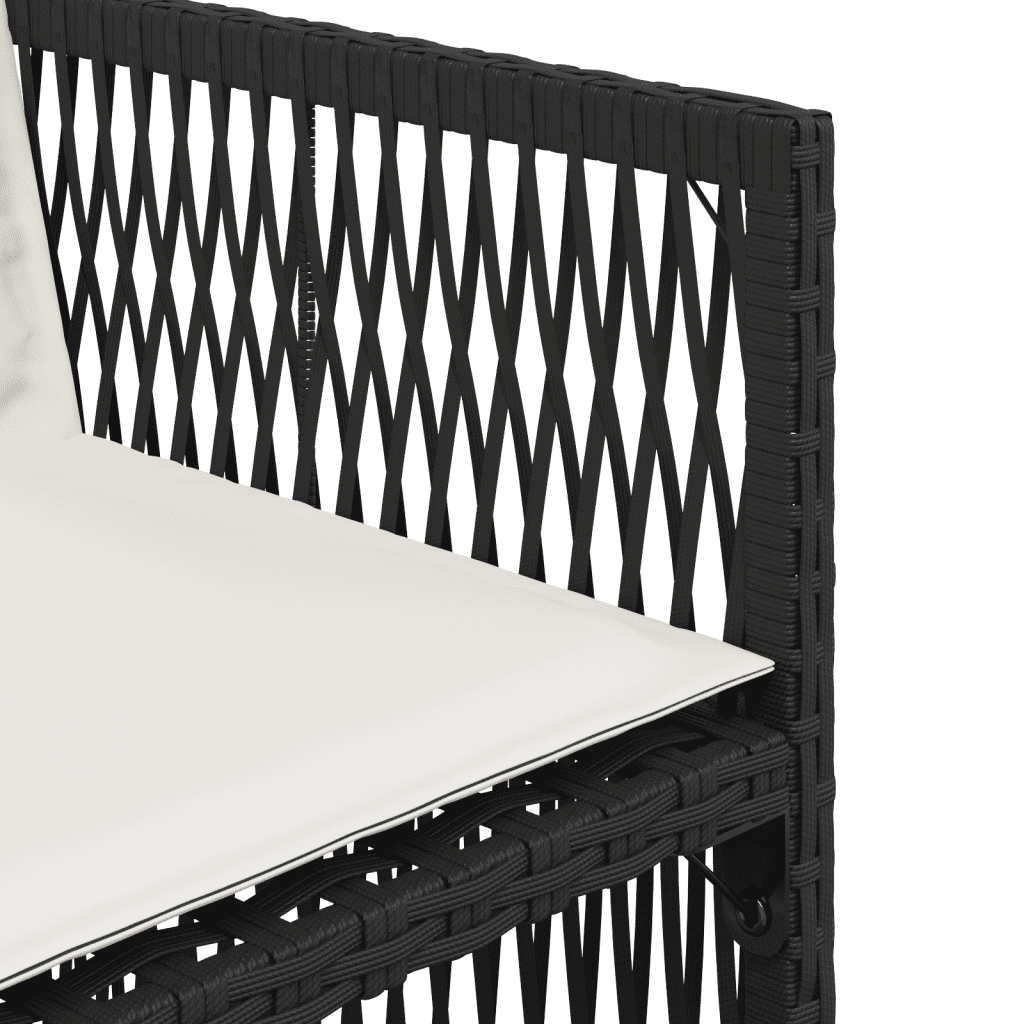 Set da Pranzo da Giardino 9 pz con Cuscini Nero in Polyrattan