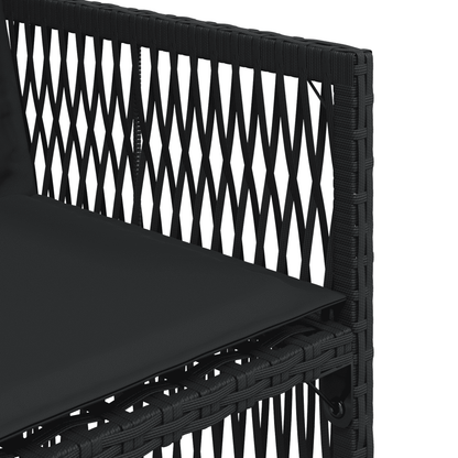 Set da Pranzo da Giardino 13pz con Cuscini Nero in Polyrattan