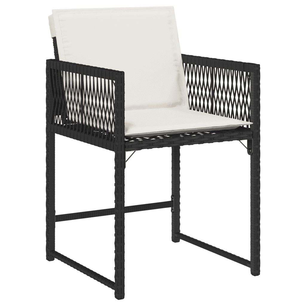 Set da Pranzo da Giardino 13pz con Cuscini Nero in Polyrattan