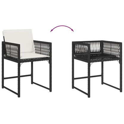 Set da Pranzo da Giardino 13pz con Cuscini Nero in Polyrattan