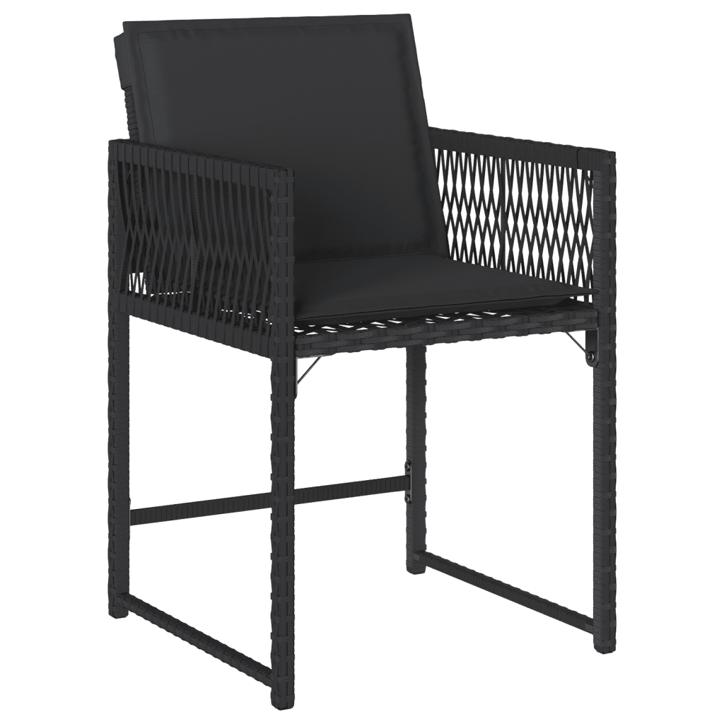 Set da Pranzo da Giardino 13pz con Cuscini Nero in Polyrattan