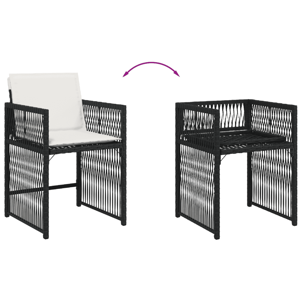 Set da Pranzo da Giardino 17 pz con Cuscini Nero in Polyrattan