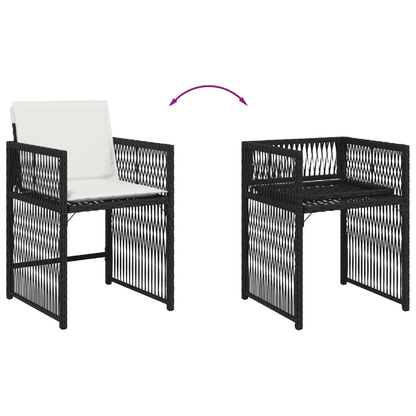 Set da Pranzo da Giardino 17 pz con Cuscini Nero in Polyrattan