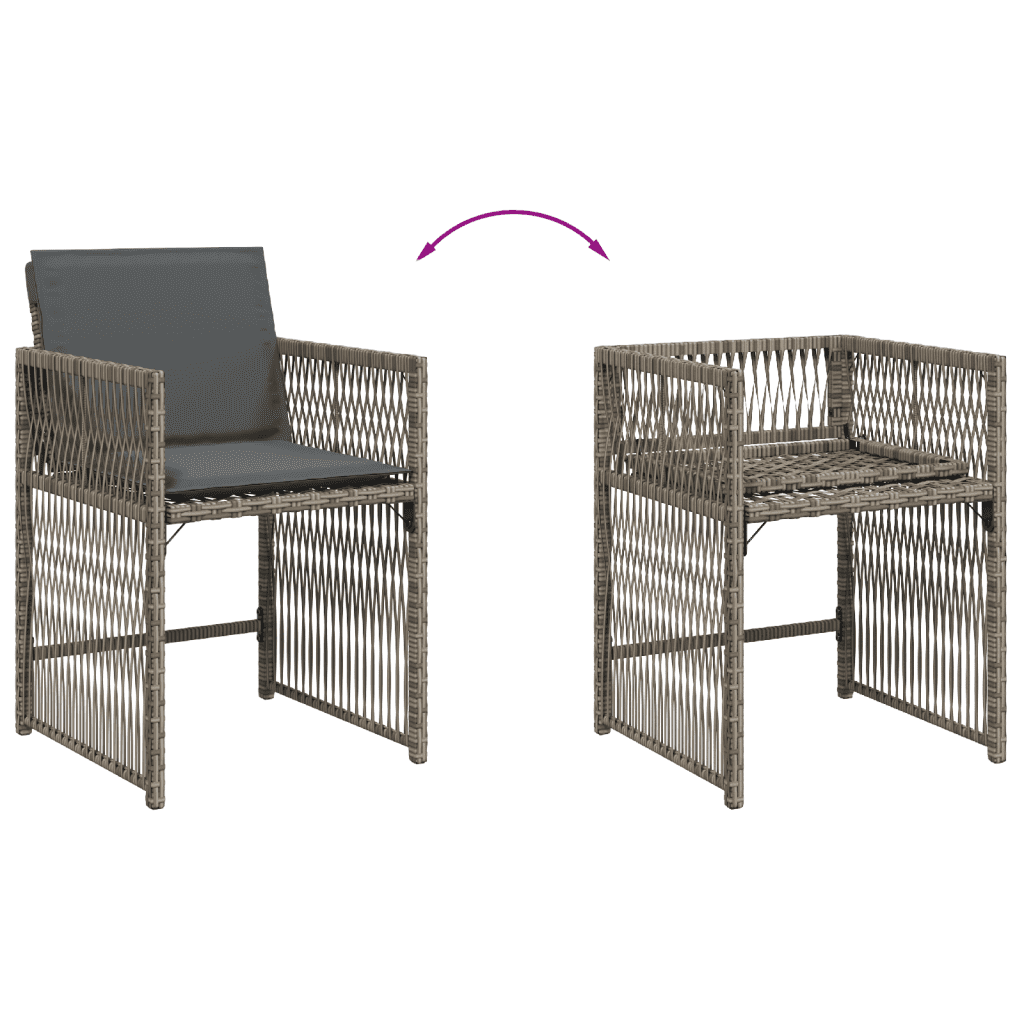 Set da Pranzo da Giardino 13pz con Cuscini Grigio in Polyrattan