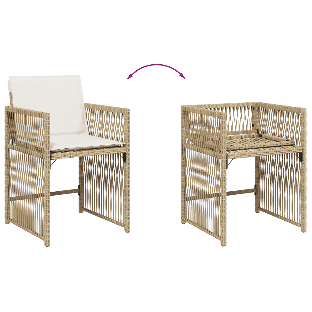 Set da Pranzo da Giardino 7 pz con Cuscini Beige in Polyrattan