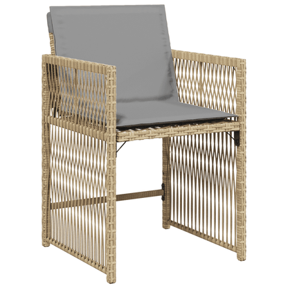 Set Pranzo da Giardino 15 pz con Cuscini Beige Misto Polyrattan