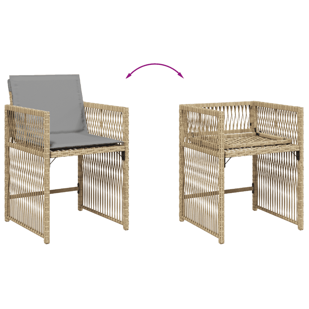Set Pranzo da Giardino 15 pz con Cuscini Beige Misto Polyrattan